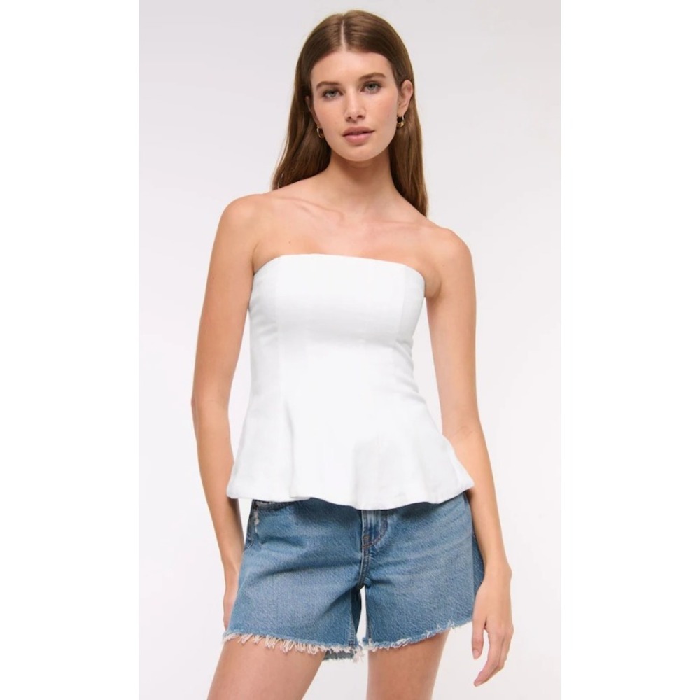 Abercrombie & Fitch Peplum Top Womens Small White Linen Blend Smocked Strapless